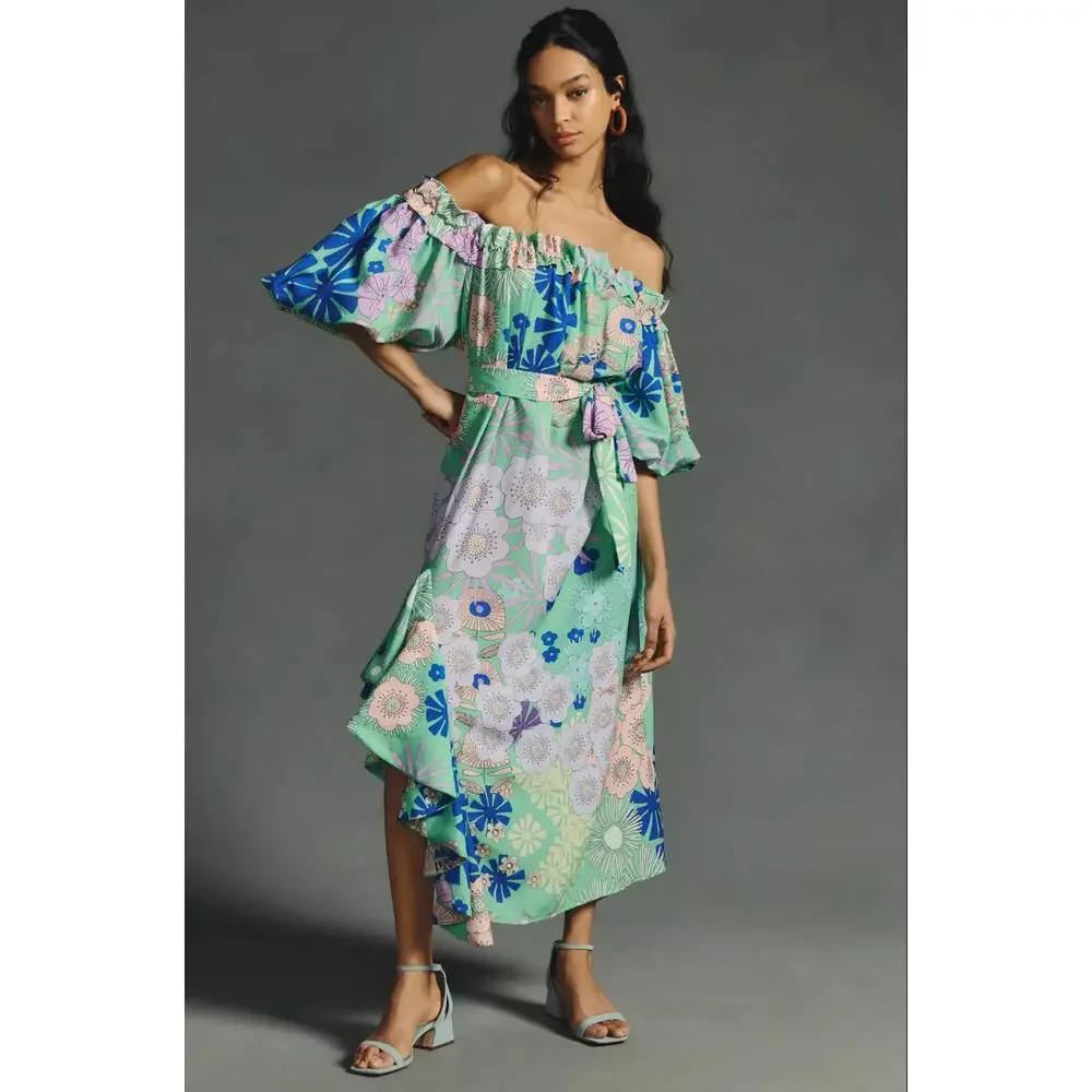 Anthropologie Oopscool Off-The-Shoulder Printed Dress
